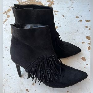 NY&C black fringe stiletto ankle boots